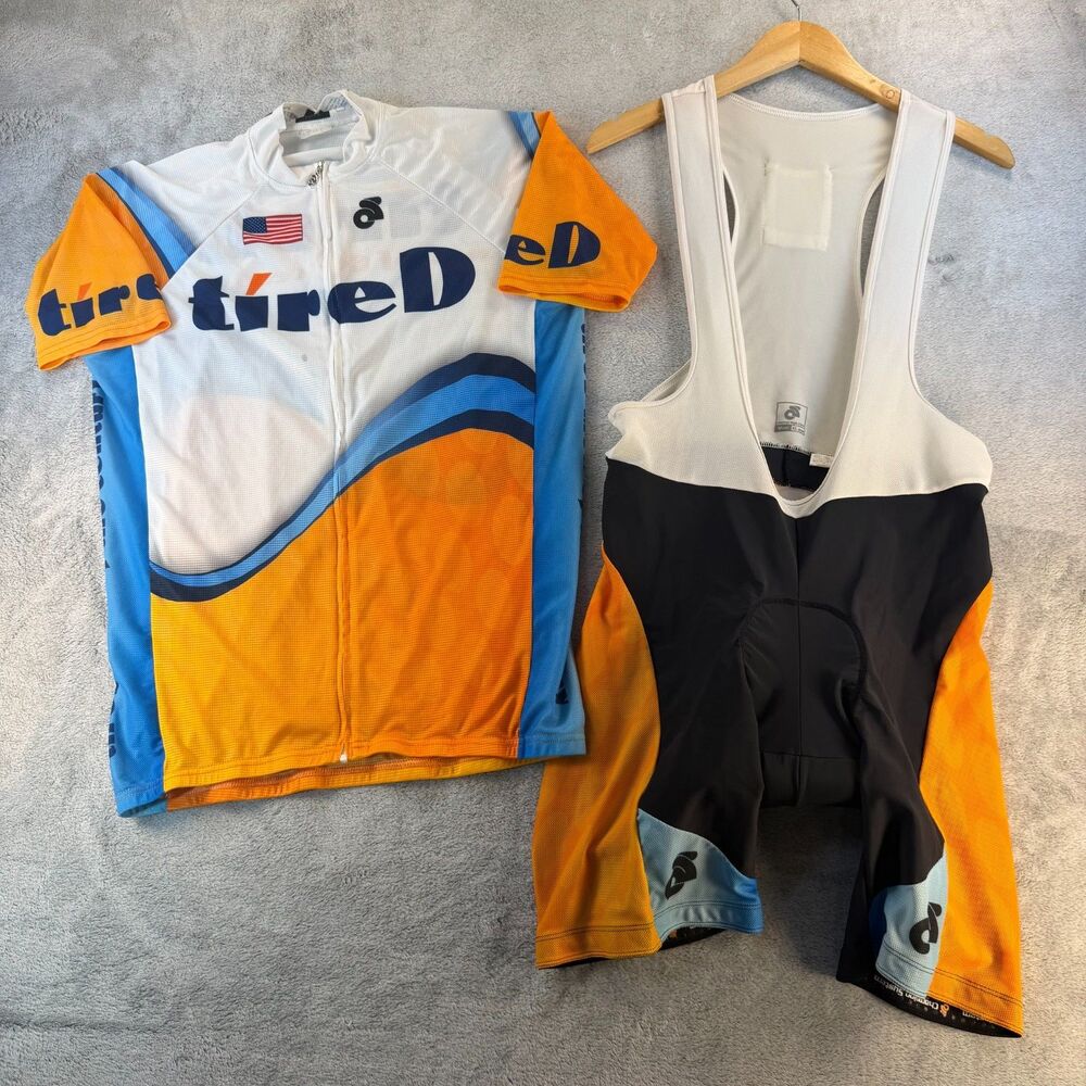 Champion System TriED Cycling Kit Men's XL Jersey Bib Shorts Set Orange Blue USA
